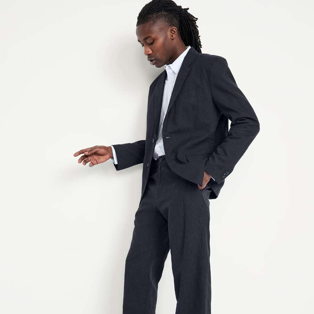 Old Navy 2025 Men Linen-Blend suit XL Blazer 42x30 Chinos, Navy Blue